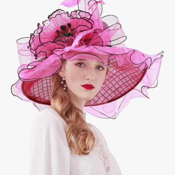 NWT Hot Pink & Black Large Kentucky Derby Hat. One Size. (Bought multiple) main image 6